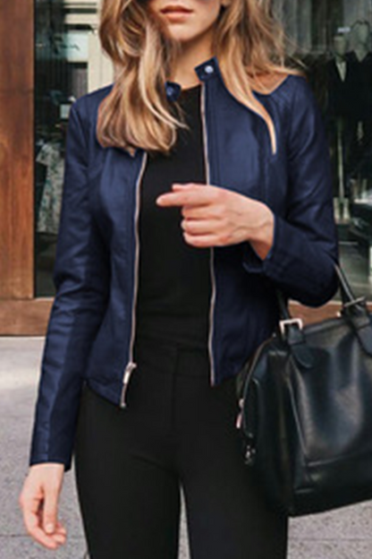 Street Elegant Solid Patchwork Zipper Mandarin Collar Outerwear(12 Colors)