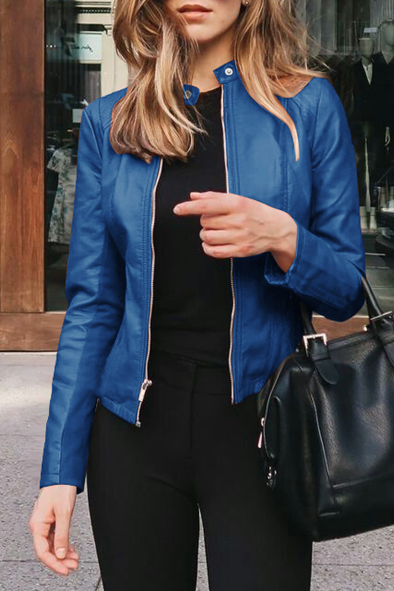 Street Elegant Solid Patchwork Zipper Mandarin Collar Outerwear(12 Colors)