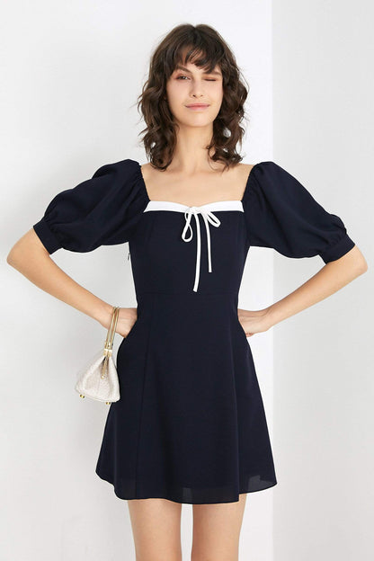 Draping Neckline Navy Mini Dress