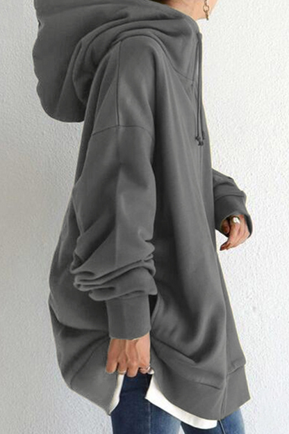 Casual Solid Draw String Pocket Zipper Hooded Collar Tops(13 colors)