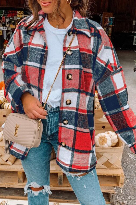 Casual Plaid Split Joint Turndown Collar Tops