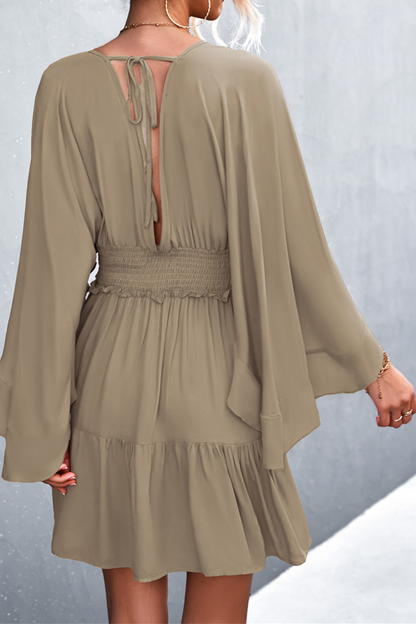 Casual Solid Patchwork V Neck Waist Skirt Dresses(3 colors)