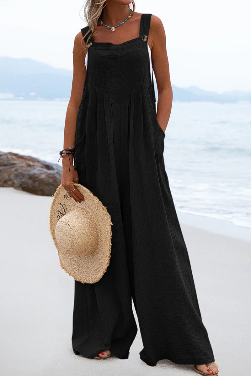 Casual Solid Split Joint Square Collar Loose Jumpsuits(13 Colors)