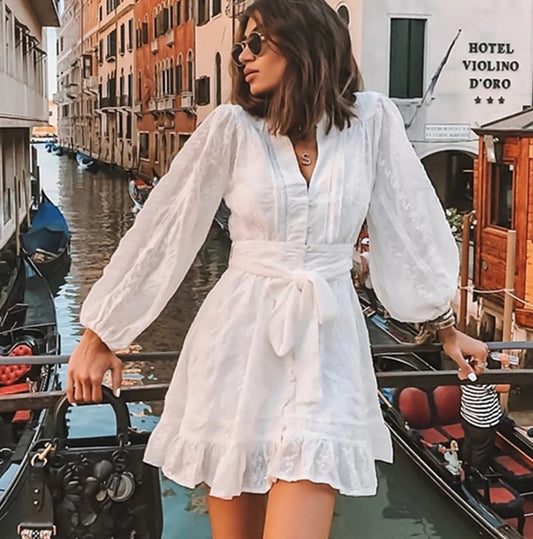 Trella Button Down Lace Babydoll Dress Cream
