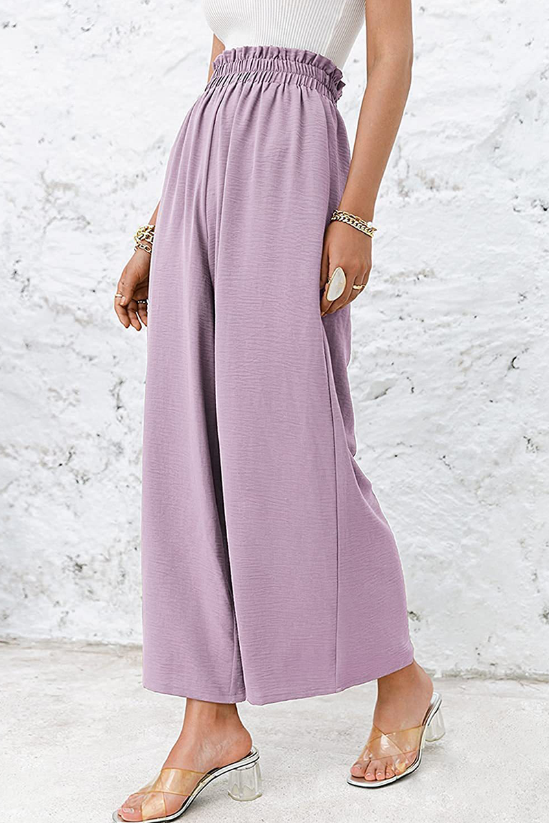 Casual Solid Patchwork Loose High Waist Wide Leg Solid Color Bottoms(10 Colors)