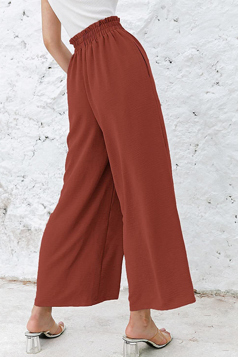 Casual Solid Patchwork Loose High Waist Wide Leg Solid Color Bottoms(10 Colors)