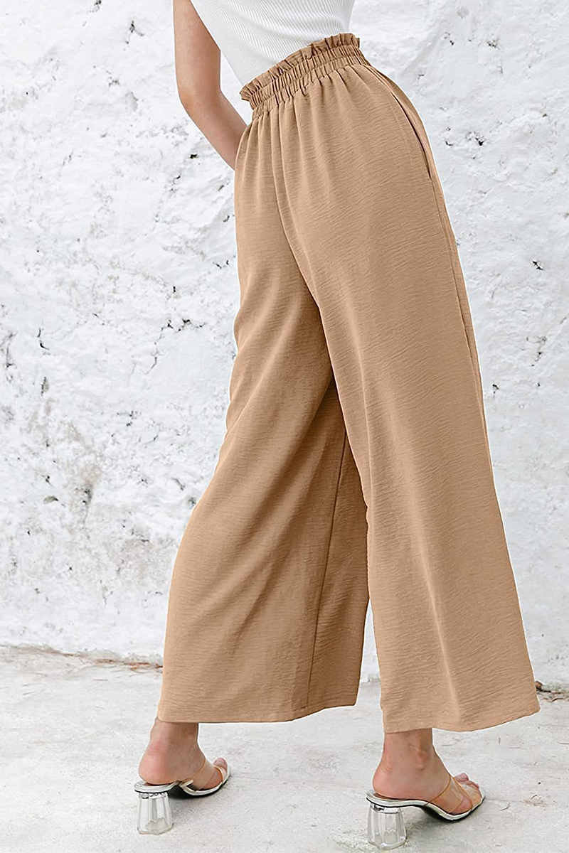 Casual Solid Patchwork Loose High Waist Wide Leg Solid Color Bottoms(10 Colors)