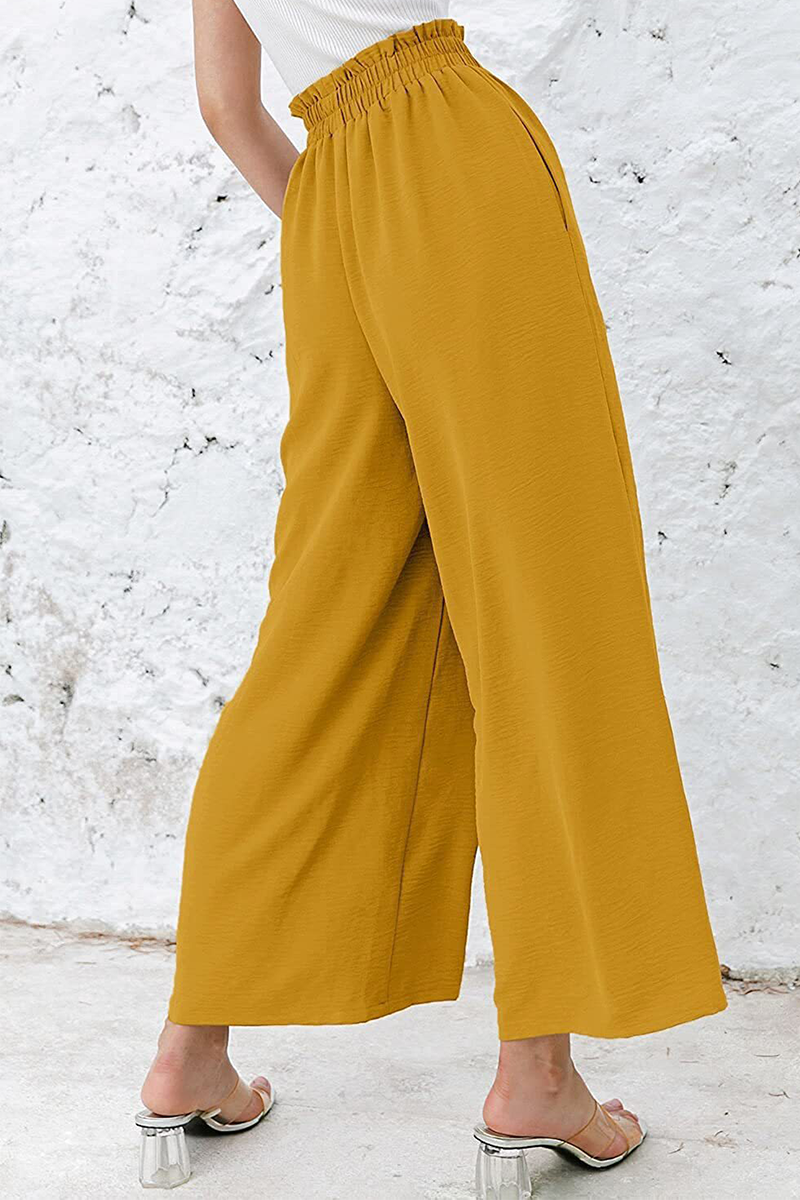 Casual Solid Patchwork Loose High Waist Wide Leg Solid Color Bottoms(10 Colors)