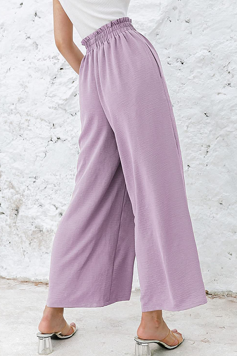 Casual Solid Patchwork Loose High Waist Wide Leg Solid Color Bottoms(10 Colors)