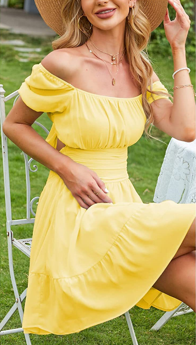 Leroy Linen Blend Puff Sleeve Babydoll Dress Yellow