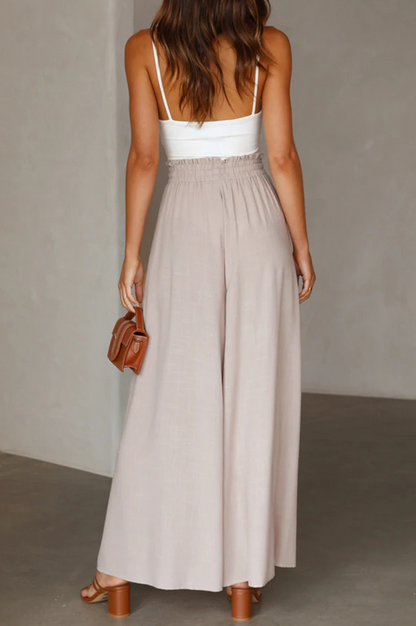 Casual Solid Patchwork Loose High Waist Wide Leg Solid Color Bottoms(5 colors)