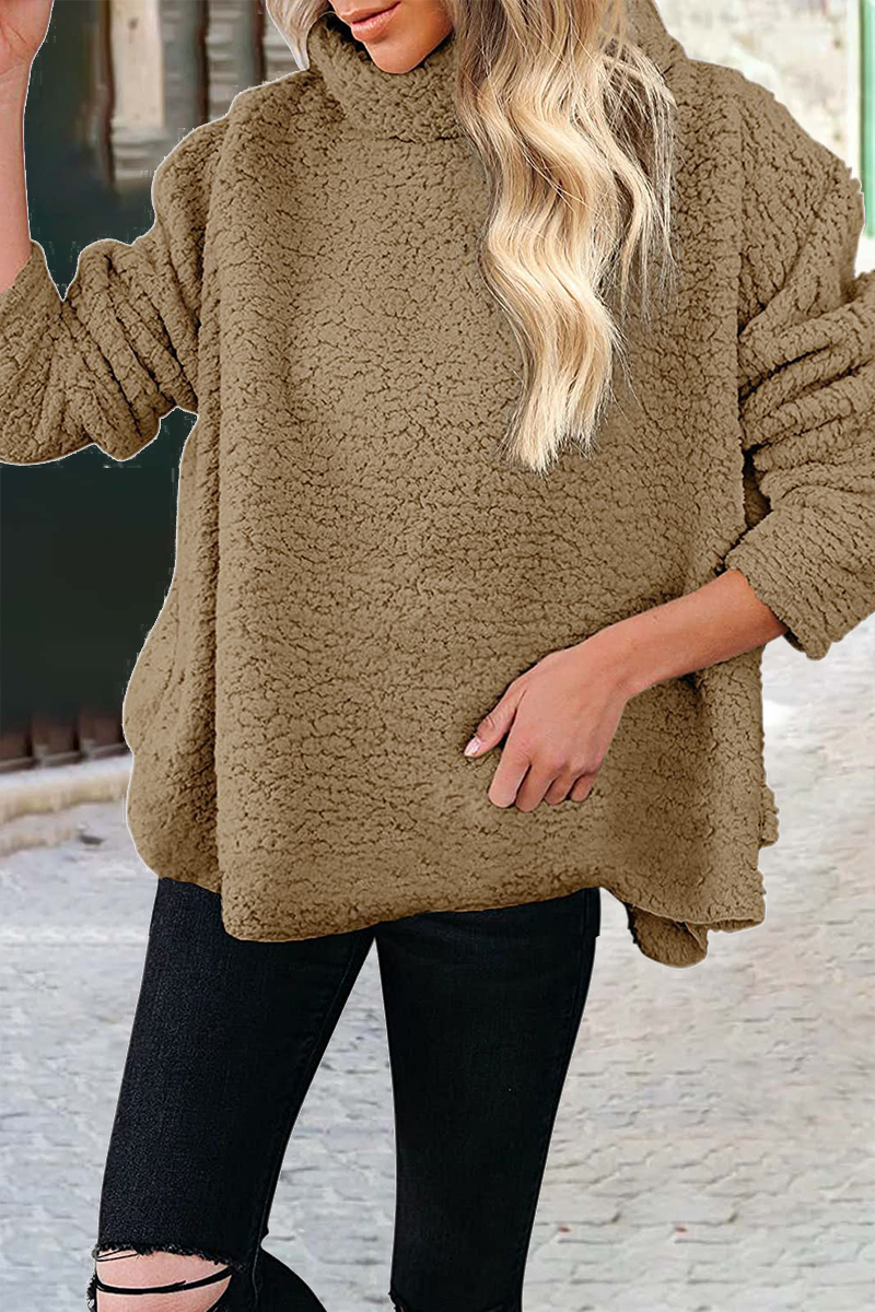 Casual Solid Patchwork Turtleneck Sweats(6 Colors)