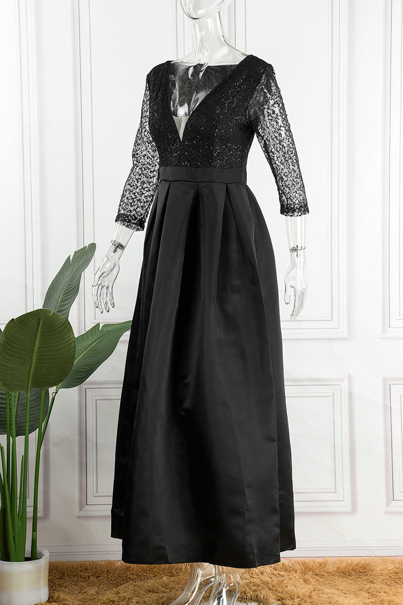 Elegant Solid Sequins Patchwork V Neck Evening Dress Dresses(6 Colors)