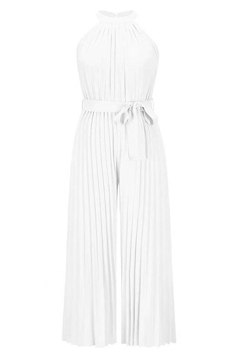 Casual Simplicity Solid Frenulum Fold Halter Loose Jumpsuits(6 Colors)