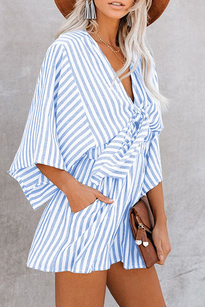 Casual Simplicity Geometric Patchwork Frenulum V Neck Loose Jumpsuits(4 Colors)