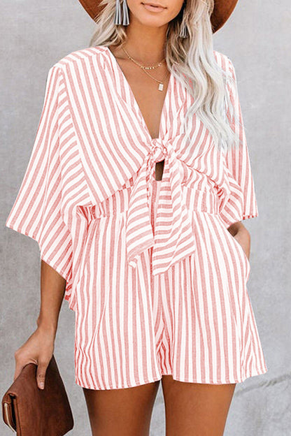 Casual Simplicity Geometric Patchwork Frenulum V Neck Loose Jumpsuits(4 Colors)