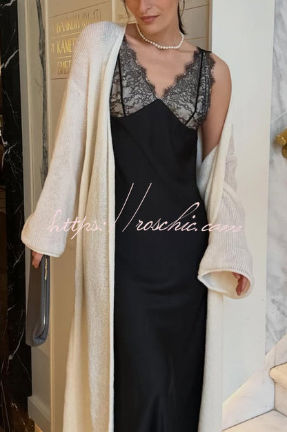 Fashionable Satin Lace Patchwork Spaghetti Strap Backless Elegant Slim-fit Maxi Dress