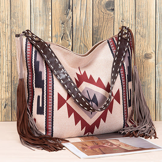 Casual College Color Block Tassel Bags