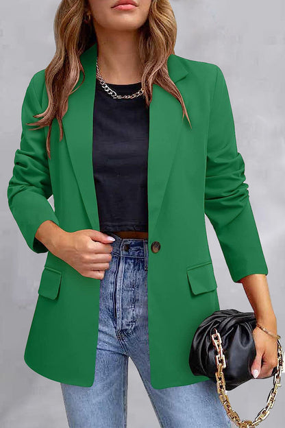 Elegant Solid Pocket Turn-back Collar Outerwear