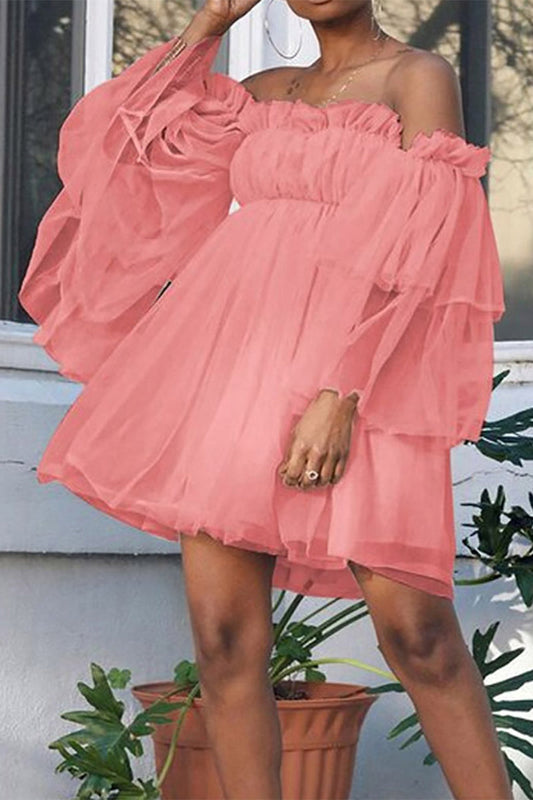 Annabella Premium Off the Shoulder Midi Dress with Loose Ruffles Wardrobe Essential