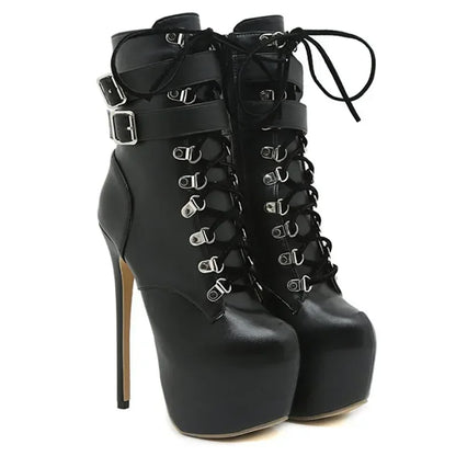 16cm Thin high heel modern metal buckles mid-calf round toes  High Heel