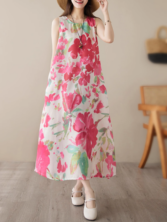 Artistry on Fabric Sleeveles Side Pocket Floral A-Line Dress
