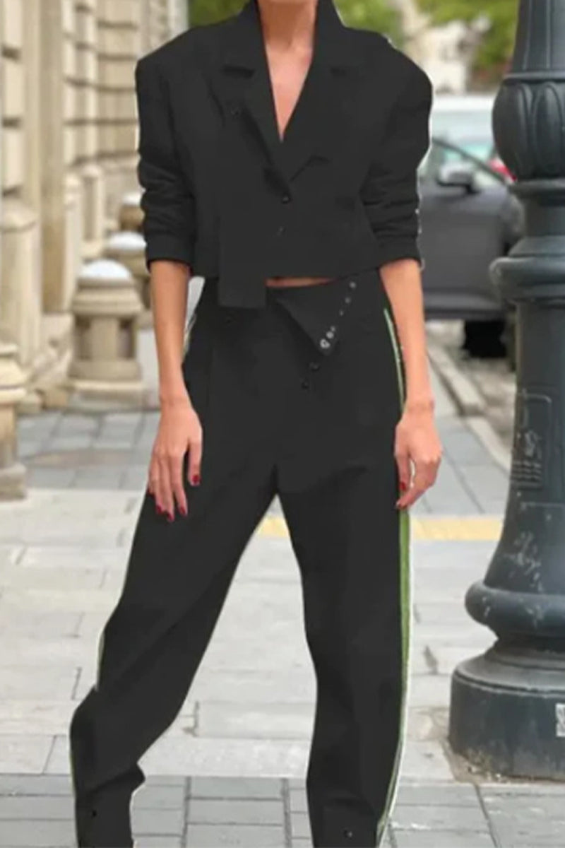 Casual British Style Solid Buttons Turn-back Collar Two Pieces(3 Colors)