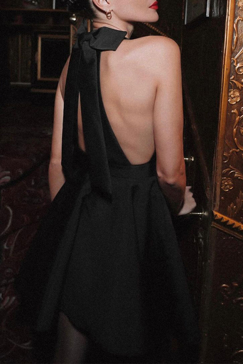 Fabiola Elevated , Plain, Backless Evening Dresses with Bow and Halterneck Boutique Dress Collection