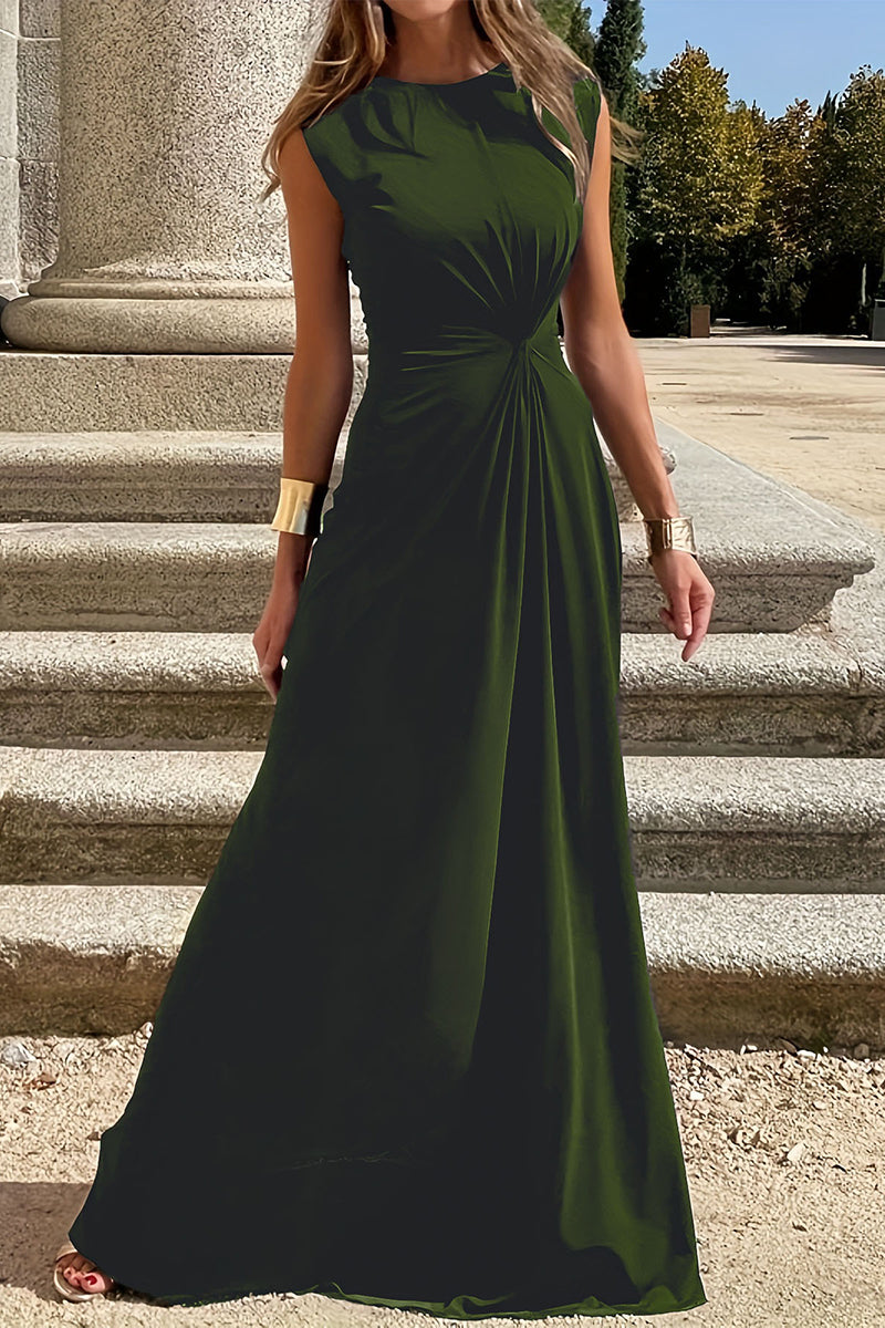 Elegant Simplicity Solid Fold O Neck Vest Dresses(6 Colors)