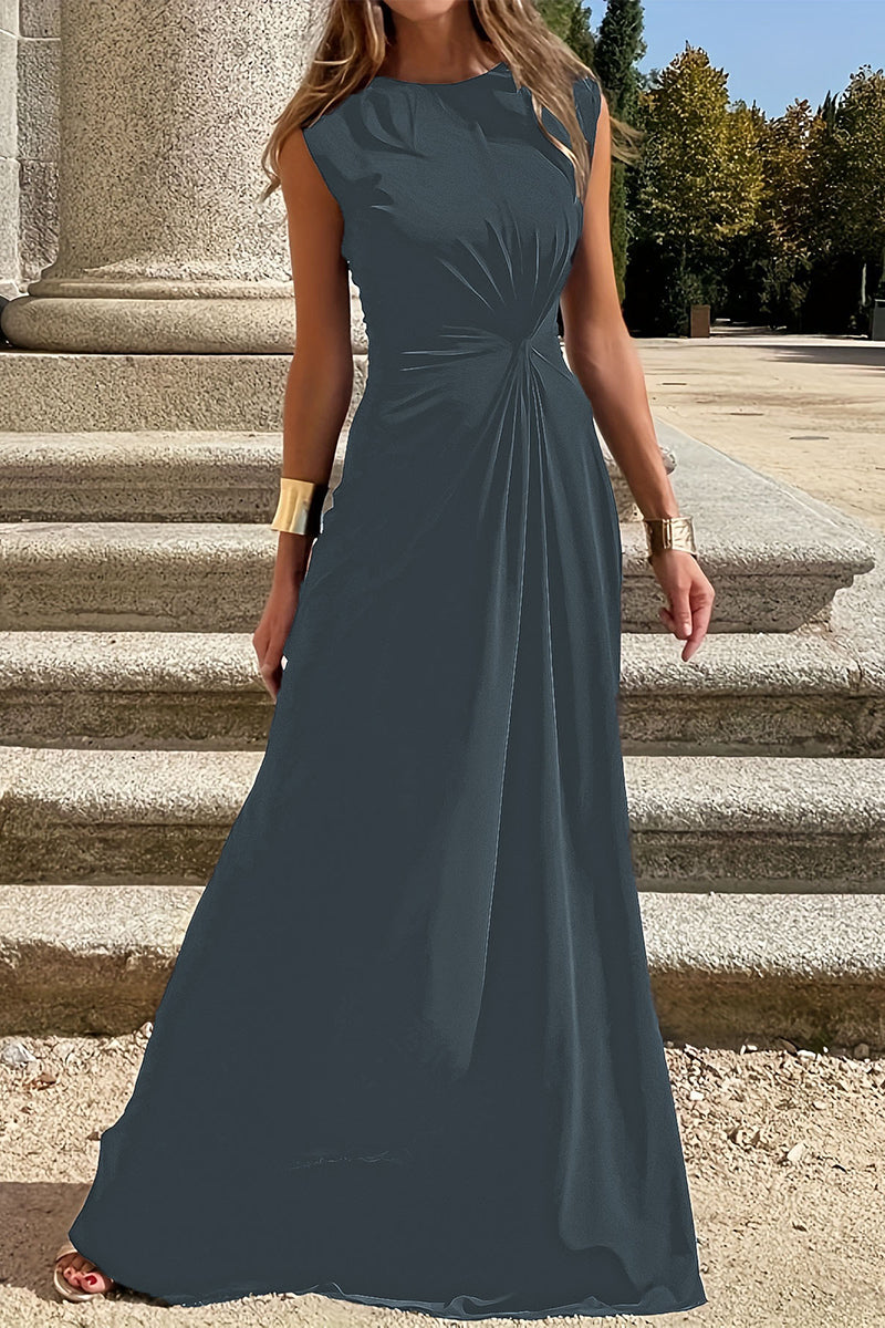 Elegant Simplicity Solid Fold O Neck Vest Dresses(6 Colors)