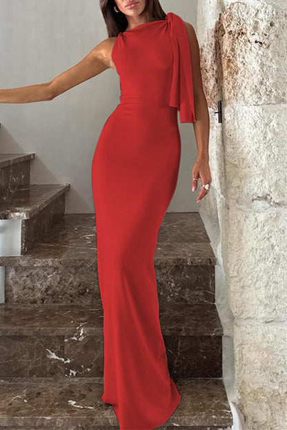 Celebrities Elegant Solid Frenulum Oblique Collar One Step Skirt Dresses(5 Colors)