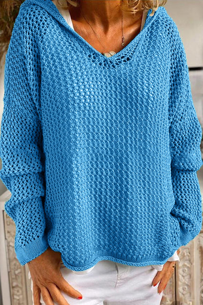 Casual Daily Solid Color Hollow Out Hooded Sweaters(6 Colors)