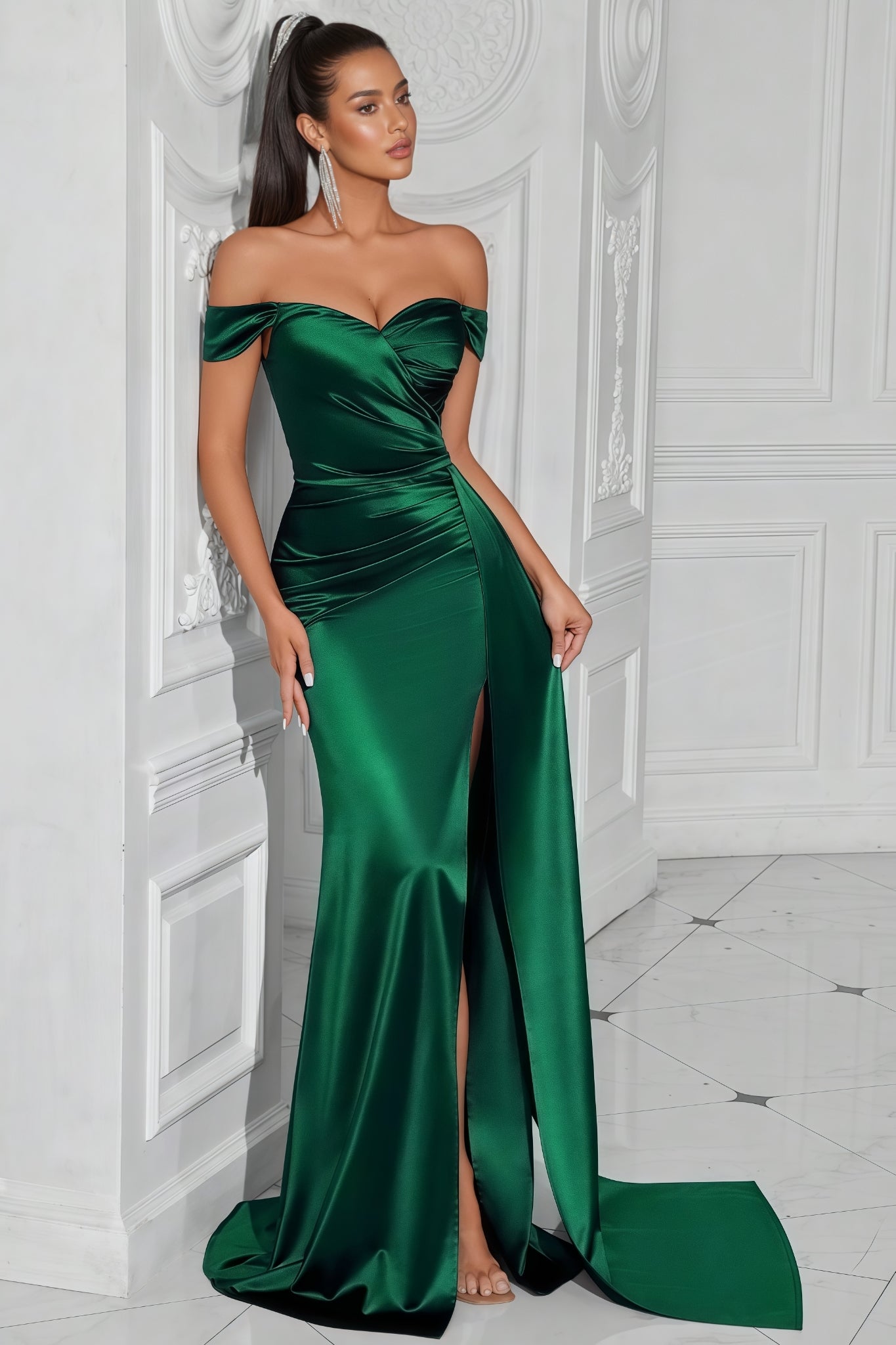 Idonay Green Strapless Split Maxi Dress