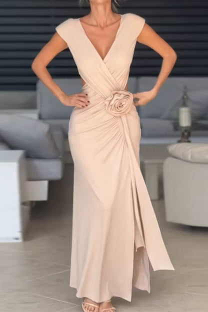 Dalia Boutique Floral Evening Dresses with Slit and Ruffles and V Neck Wear Edit