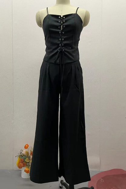 Sexy Strap Design V Neck Sleeveless Two Pieces(4 Colors)