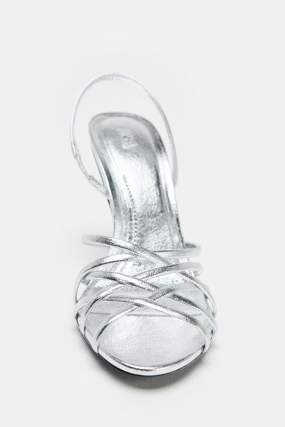 METALLIC EFFECT HEELED SANDALS