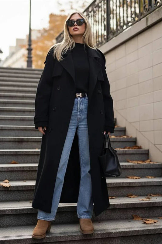 DoubleBreasted Belted Oversized Overcoat