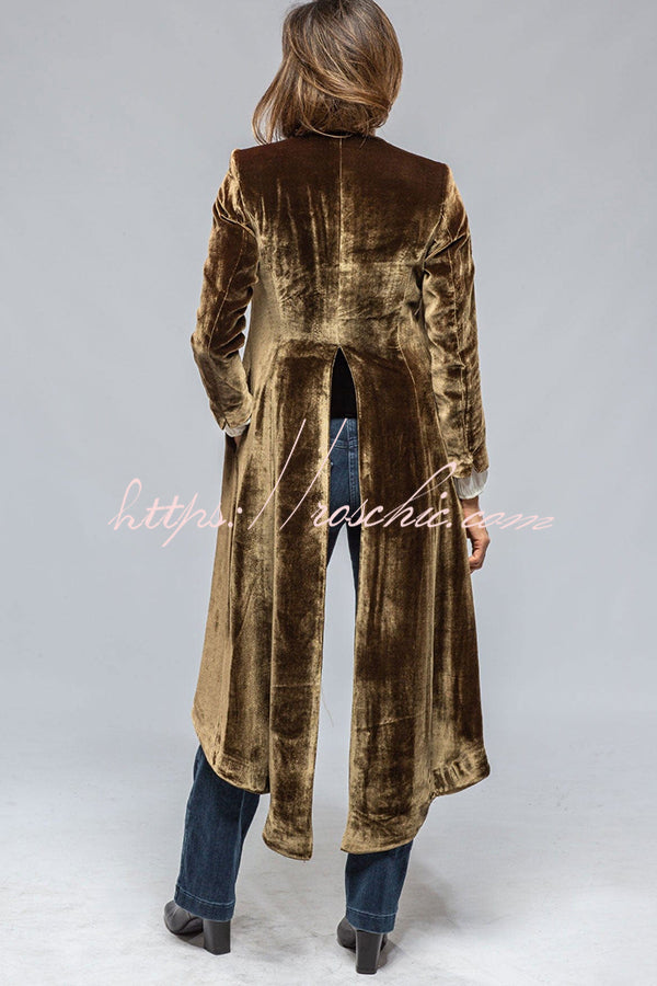 Vintage Velvet Long Loose Pocket Slit Coat