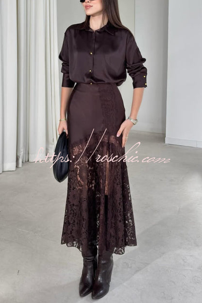 Solid Color Silk Satin Texture Single-breasted Long-sleeved Loose Shirt