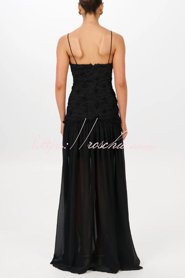 Stylish Three-dimensional Floral Chiffon Patchwork Strapless Elegant Maxi Dress