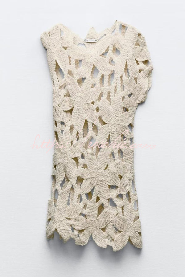 Fashion Crochet Hollow Loose Beach Cover-up Mini Dress