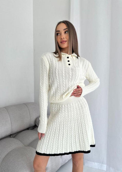 Cable Knit Buttoned Sweater Dress Set