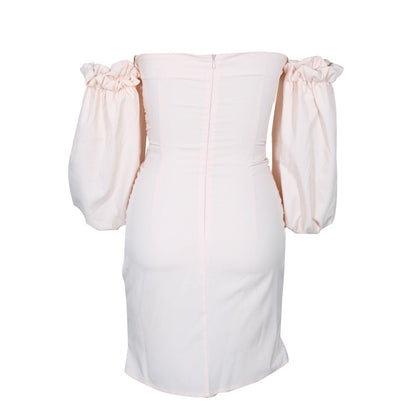 Villy Puff Sleeve Bodycon Dress Peach
