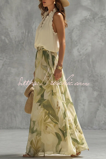 Breathable Floral Halter & Flowy Pants Co-ord Set