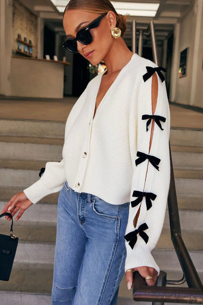 Cozy Forecast Bow Embellished Knit Cardigan