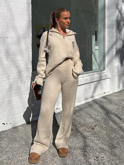 Cozy Ribbed Half Zip Lounge Set