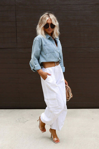 Consistently Confident Denim Cropped Long Sleeve Top