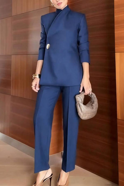 Exquisite and Fashionable Stand Lapel Neck Metal Button Long Sleeve Blazer