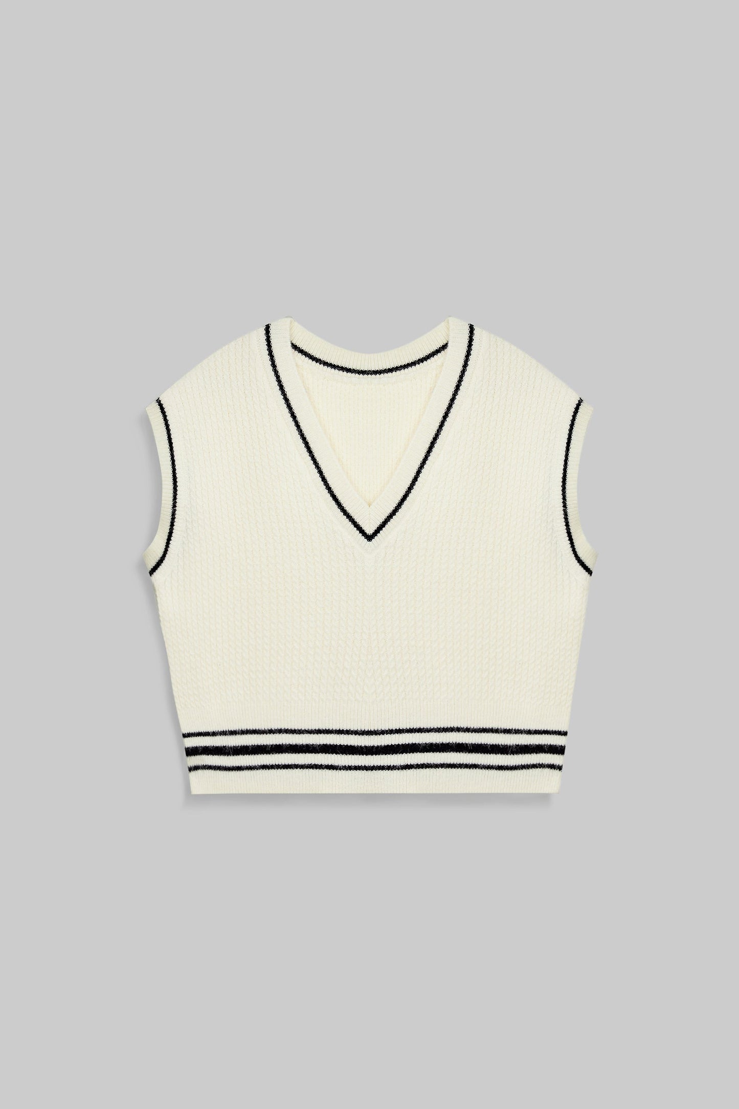 Beige Contrast Trim Cropped Sweater Vest