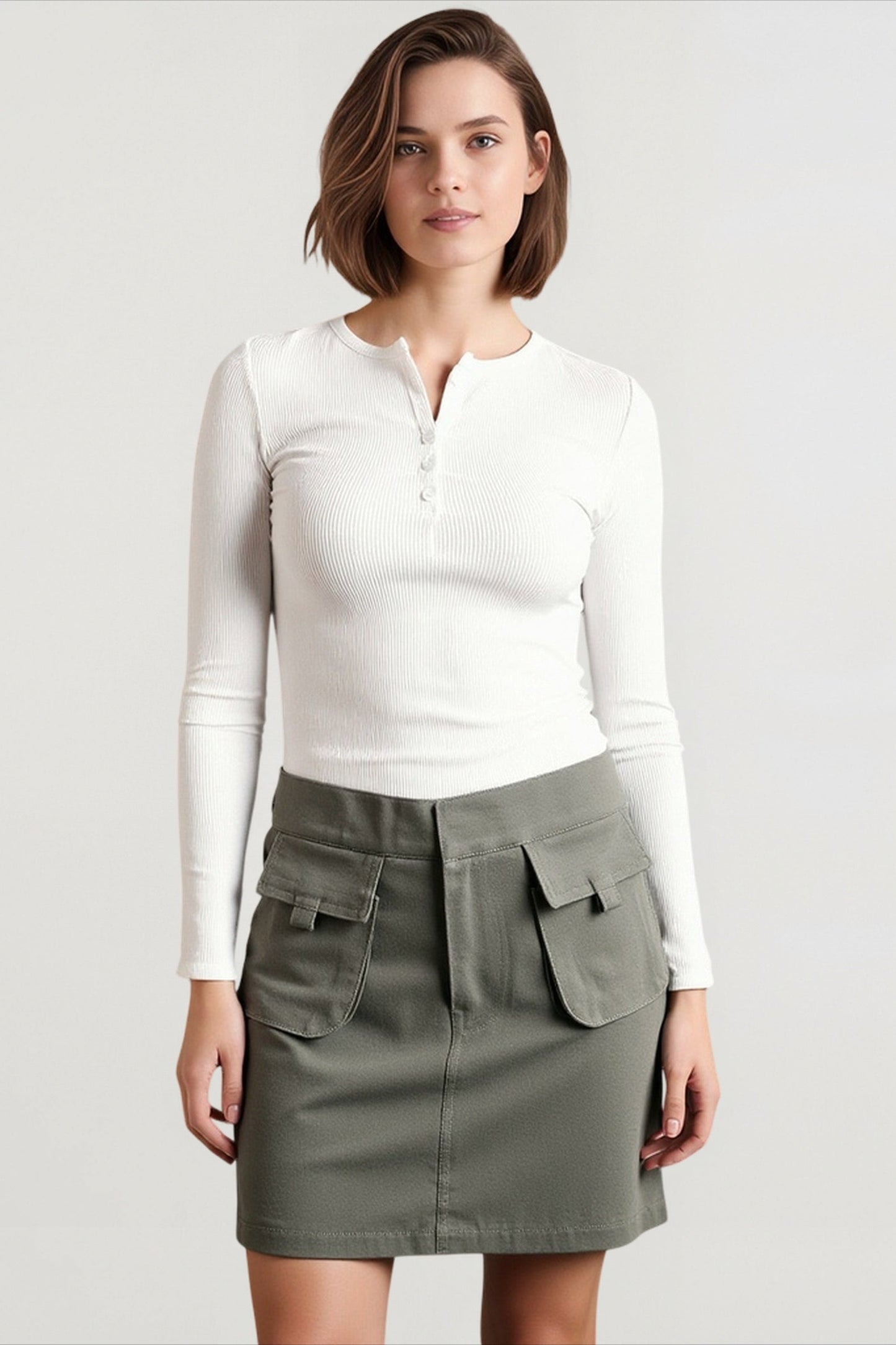 Spring Autumn Knitted Long Sleeve Solid Color Buttons Up Ribbed V-neck Streetwear T-shirts